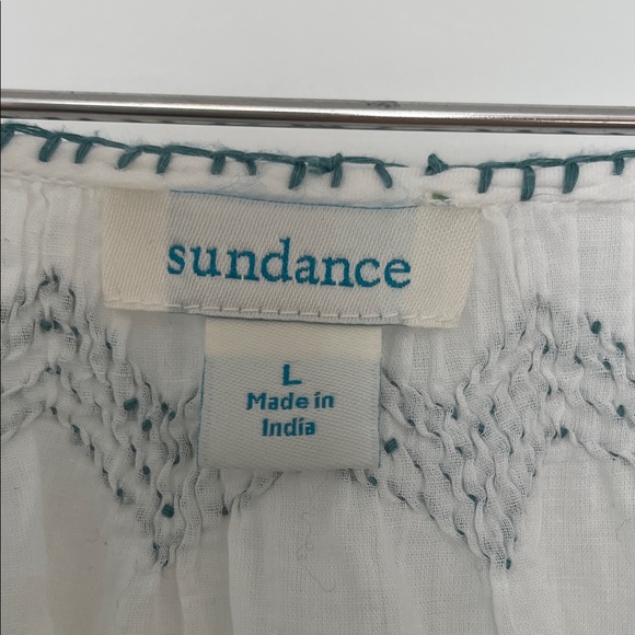 Sundance White Cotton Blouse with Teal Embroidery size Large - Picture 2 of 6